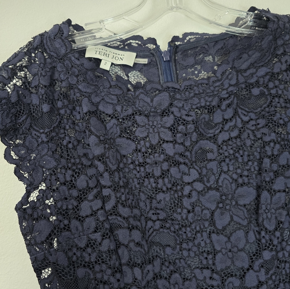 Rickie Freeman for Teri Jon Navy lace and taffeta cocktail dress. Size 2 - Picture 4 of 6